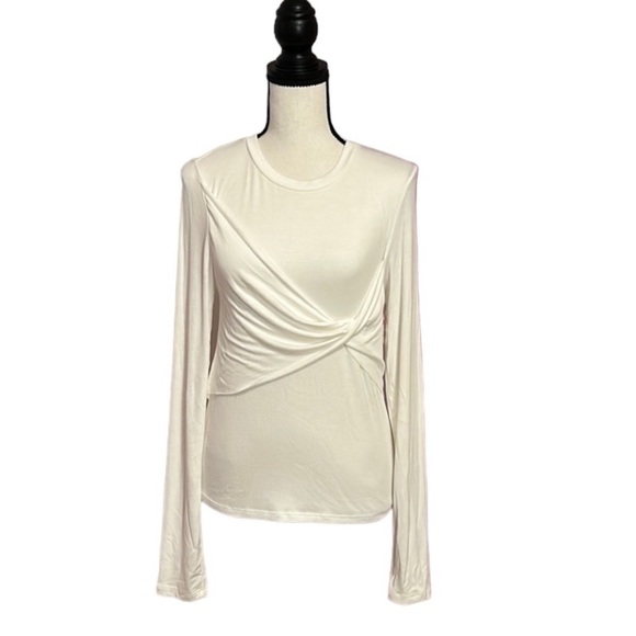 JOE’S JEANS Off White Crew Neck, Long Sleeve Top with Ruching Detail Size Large - Picture 1 of 10